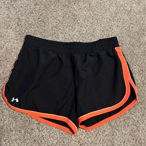 Under Armour Women's Black and Orange Athletic Shorts